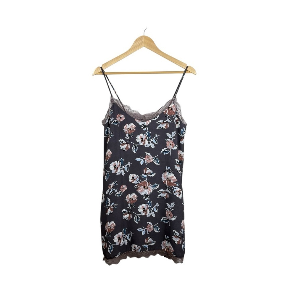 Dee Elle Boutique Floral Lace Trim Slip Camisole Dress Grey/Pink OS